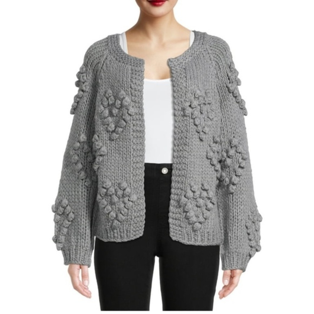Gray Pom-Pom Knit Sweater